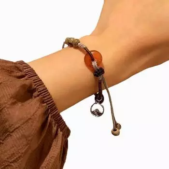 Ретро-круглая пряжка, плетеный шнур, регулируемый браслет, простой этнический браслет из бисера, женские элегантные ювелирные изделия, подарки