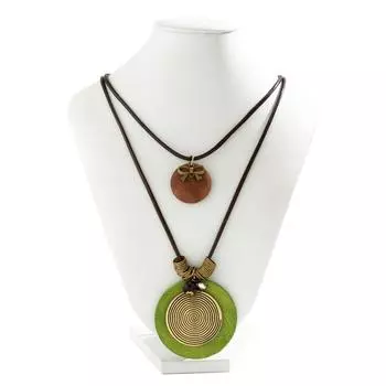 Ретро круглое деревянное ожерелье для женщин, универсальный этнический стиль, длинная бисерная вощеная нить, цепочка для свитера, парные украшения 1