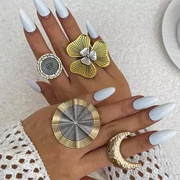 Ретро-круглое открывающееся кольцо для женщин и мужчин, старинные панк-модные украшения, геометрические трехмерные лунные цветы, большие кольца