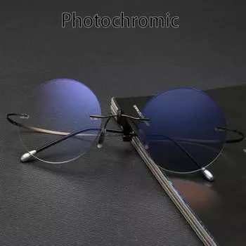 Ретро круглые фотохромные очки для мужчин и женщин портативные без оправы ультра легкие анти-синий свет изменяющиеся компьютерные очки золотой