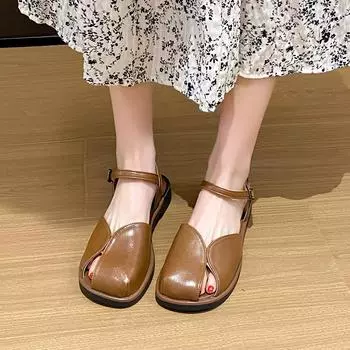 Ретро-круглые римские сандалии для женщин, летняя мода, пряжка, дизайнерские новые нескользящие женские тапочки с квадратным каблуком Zapatos Muje 35