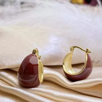 Ретро круглые зеленые французские легкие роскошные темпераментные серьги-пряжки премиум-дизайна красный