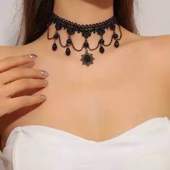 Ретро кружевное ожерелье для женщин, индивидуальное преувеличенное черное хрустальное ожерелье с цепочкой на ключице