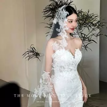 Ретро кружево длинная ниспадающая фата Картина маслом Свадебная фотография Фотография и макияж Стиль Головные уборы 1.5*1.5m