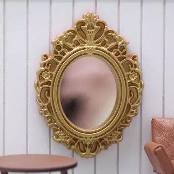 Ретро Кукольный домик Зеркало Модель Резьба Миниатюрное Зеркало Игрушка Дети/Ребенок/Малыш gold-elliptic