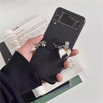 Ретро кулон в виде сердца с любовью, портативный чехол из искусственной кожи с цепочкой для телефона Samsung Galaxy Z Flip 4 3 5g/Z Flip, жесткий чехол из ПК For Samsung Z Flip