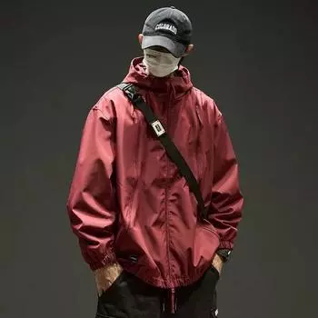 Ретро-куртка Куртка для мужчин и женщин, весна и осень Ruffian Handsome Молния Сращивание Функция, Ветрозащитный капюшон High Street Воротник-стойка M чёрный