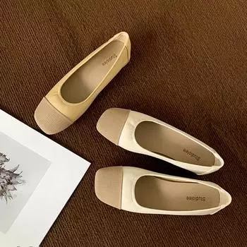 Ретро квадратная головка мягкая подошва плоская подошва одиночные туфли маленькие ароматные стильные цветные легкие балетки для женщин 35 чёрный