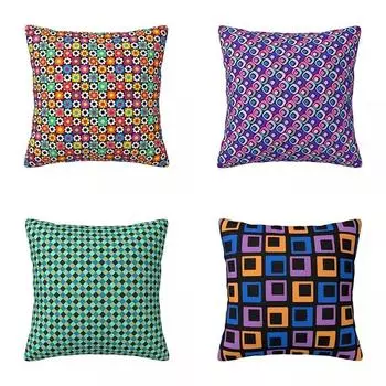 Ретро квадратная наволочка с геометрическим принтом, летняя мягкая дорожная наволочка на молнии 40x40cm