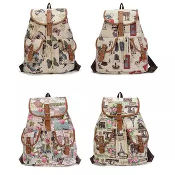 Ретро льняной холст с бабочкой Рюкзак для отдыха на открытом воздухе