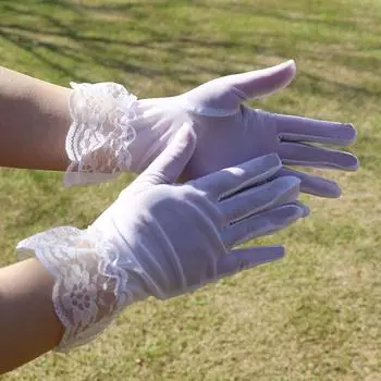 Retro Lace Gloves Women Thin Black Sexy Mesh Elegant Temperament Lolita Photography Spring and Autumn Sun Protection White [without Bows] 1 pair All yards