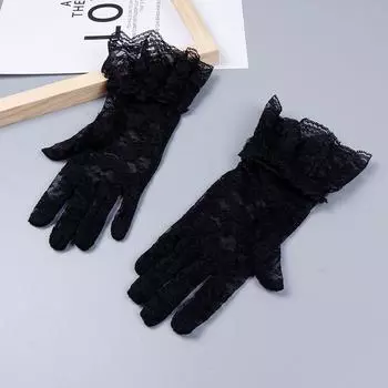 Retro Lace Gloves Women Thin Elegant Sexy Stretch Lolita Bridal Photo Accessories Korean Style Summer Sun Protection Black All yards
