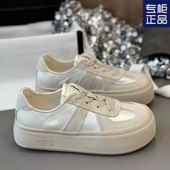 Retro lace-up sneakers, small white shoes, 2024 autumn foreign style thick-soled satin German training shoes, women s versatile athleisure shoes 35 розовый