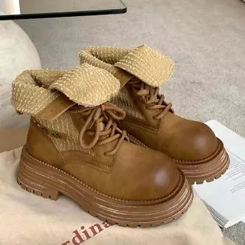 Ретро-лацканы, два надевают ботинки Martin на толстой подошве, британские ботинки из ревеня, чтобы увеличить высоту маленьких коротких женских сапог-локомотивов 35 жёлтый