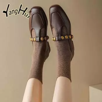 Ретро лаконичные туфли Мэри Джейн для женщин 2024 года, новая мода, весна-осень, повседневные кожаные туфли на платформе в британском стиле 35 коричневый