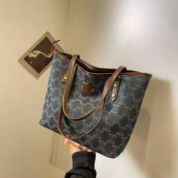 Retro large-capacity bag autumn new college students class fashionable versatile large-capacity tote bag синий