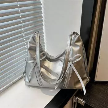 Retro large-capacity bag women 2025 new trendy foreign tote bag simple temperament large-capacity shoulder bag women серебряный