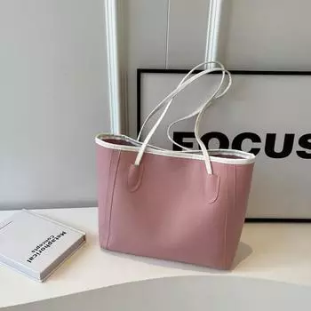 Retro large-capacity contrasting color splicing women s bag 2024 new trendy Korean version versatile tote bag fashionable shoulder commuter bag чёрный