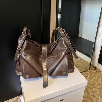 Сумка через плечо в стиле ретро, большая вместимость, женская, осенне-зимняя, модная, повседневная, для поездок на работу, универсальная, сумка через подмышку 41*11.5*27 коричневый