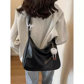 Retro Large Capacity Summer Tote Bag Black without pendant
