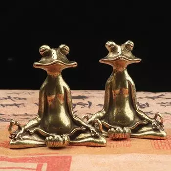 Ретро латунь медитировать дзен-буддизм статуя лягушки маленький орнамент медь скульптура животного курильница домашний стол украшение чай питомец