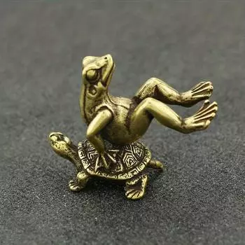 Ретро латунная черепаха лягушка микрорезная чайная коллекция домашних животных украшения для украшения дома комната настольная модель ремесла