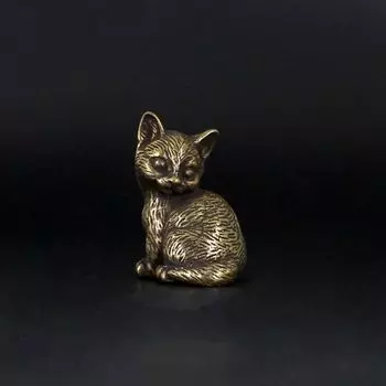 Ретро латунная мультяшная статуэтка персидской кошки, настольное украшение, металлические милые фигурки маленьких животных, миниатюры, аксессуары для украшения дома