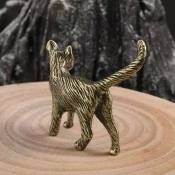 Ретро латунная статуя мультяшного кота изысканное мастерство ручная работа металлические милые фигурки маленьких животных миниатюрные аксессуары для украшения дома античный бронзовый
