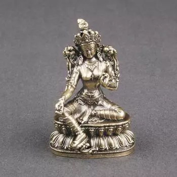 Ретро латунная зеленая тара статуя Будды настольное украшение винтажная статуэтка Будды коллекционное украшение Будды медный