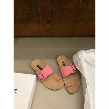 Retro leather set-toed casual slippers women s summer wear new versatile Boken one-word slippers 35