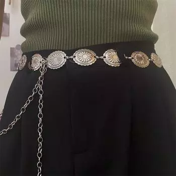Ретро Легкая Роскошь Высококлассная Металлическая Поясная Цепь Аксессуары для Девушек Платье Костюм Свитер Поясная Цепь Ремень серебряный