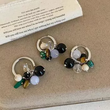 Ретро легкие роскошные металлические кольца с бахромой из натурального камня, женские элегантные универсальные серьги высокого класса