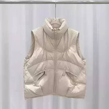 Ретро легкий пуховый жилет жилет женский короткий воротник-стойка 2024 новый осенне-зимний белый утиный пуховый жилет высокого класса верхняя одежда S