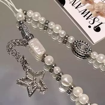 Ретро легкий роскошный женский сотовый телефон подвесная веревка жемчужный бисер звезда кулон милый крутой телефон анти-потеряющийся цепочка сумка брелок кулон