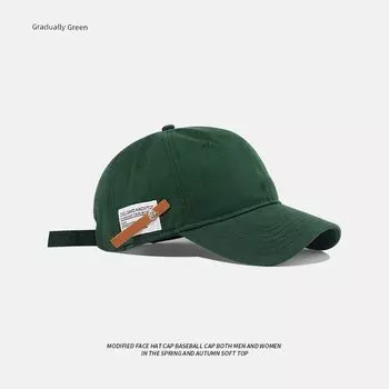 Ретро Легко Сочетаемая Английская Маленькая Кожаная Бирка Кепка с Козырьком Женская Повседневная Универсальная Бейсболка Мужская Мягкий Верх Зеленая Шляпа Минималистичная Dark green Adjustable