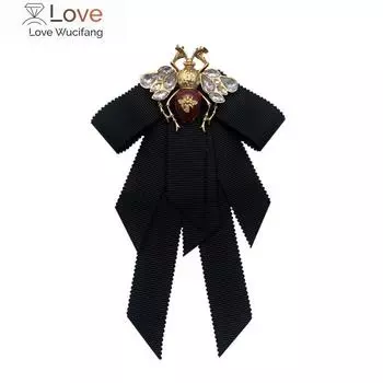 Ретро-лента из ткани со стразами, пчела, галстук-бабочка, булавка для воротника, броши, подарки для женщин, одежда, ювелирные изделия, аксессуары