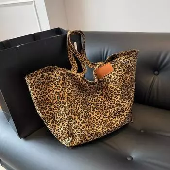 Ретро леопардовый принт большой емкости модная холщовая сумка через плечо дамская сумочка школьная рабочая сумка для шопинга One size коричневый