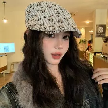 Ретро леопардовый принт обратная вперед шляпа женская осень и зима универсальный нишевый берет большая окружность головы показать лицо маленькая шляпа M56-58cm