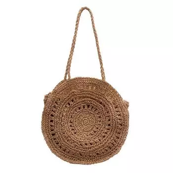 Ретро летние круглые соломенные сумки для женщин, тканая сумка ручной работы для отдыха, пляжная сумка с ручкой для отдыха 38*10*38cm бежевый
