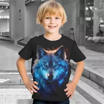 Ретро летний 3D-принт с изображением животных волка для мальчиков, одежда на день рождения, футболки для мальчиков, детская футболка для мальчиков, короткий рукав, футболка 100