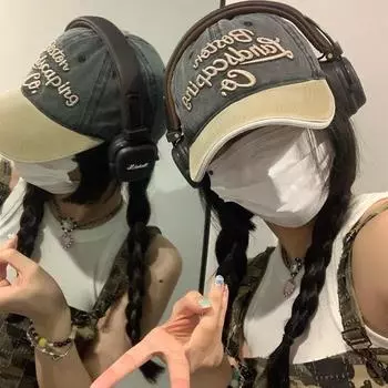 Retro letter embroidery baseball hat old casual color matching washed soft top cap sun hat trendy man Adjustable красный