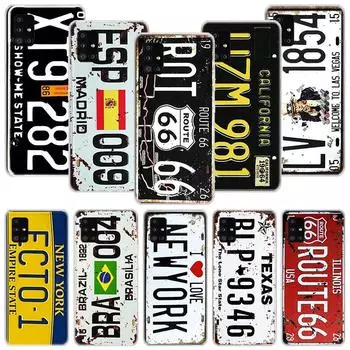 Retro License Plate Number 66 Phone Case For Samsung Galaxy A12 A22 A32 A42 A52 A72 A51 A71 5G A41 A31 A21 A02S M12 M21 M31 M30S Samsung A12 5G