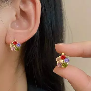 Ретро личность красочные цветы циркон геометрические вечерние серьги пряжка женская