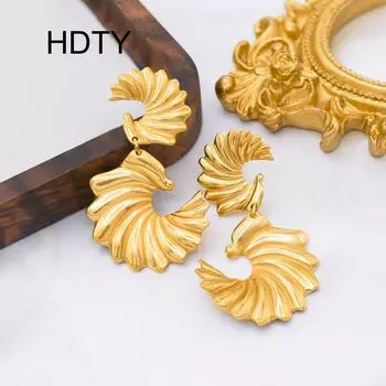 Retro light luxury irregular spiral titanium steel earrings plated with 18k gold temperament high-end fashion earrings золотой