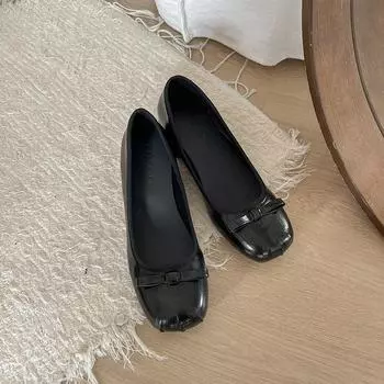 Retro light mouth high heel single shoes women s new summer bow flat bottom soft leather 35