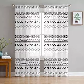 Ретро линии, текстура, прозрачные шторы для гостиной, спальни, детской комнаты, тюлевые занавески для окон 135W x 114H(cm)