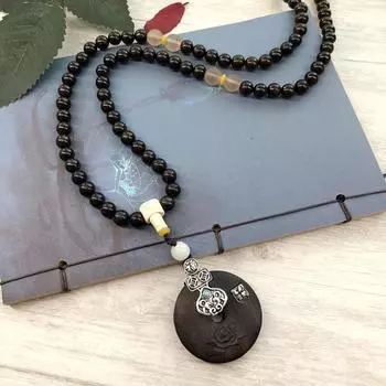 Retro literary and artistic ebony long necklace, men s and women s clothes accessories pendant, versatile sweater chain pendant