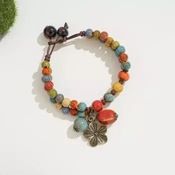 Retro literary and artistic woven ceramic bracelet double-layer beaded niche design flower bracelet bracelet female