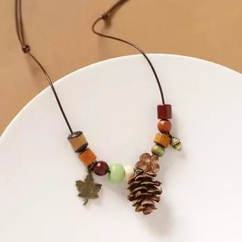 Retro literary necklace, natural plant fruit acorn pendant, long sweater chain, niche accessories