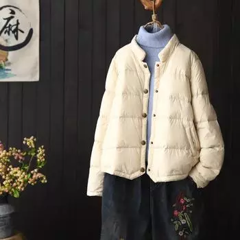 Ретро литература и искусство 2024 новая осень и зима легкий и тонкий короткий пуховик женский хлеб куртка темперамент простая куртка прилив S чёрный